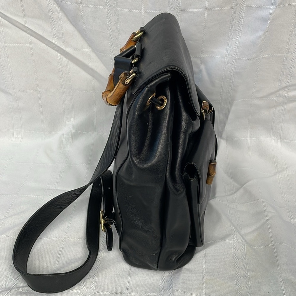 Gucci Leather Bamboo Backpack Black Designer Luxury Rucksack Twin Pocket - Picture 4 of 17
